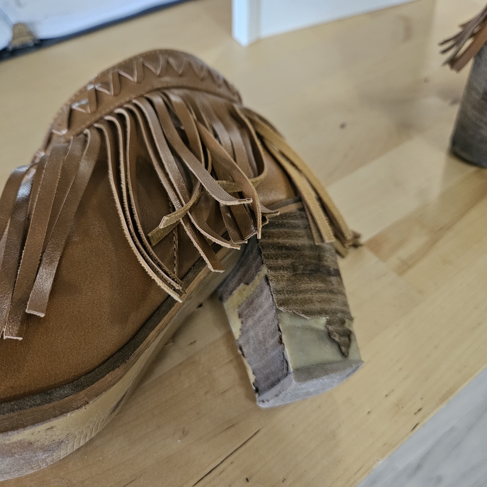 BEAST FASHION Tan Fringe Ankle Booties - Picture 8 of 8